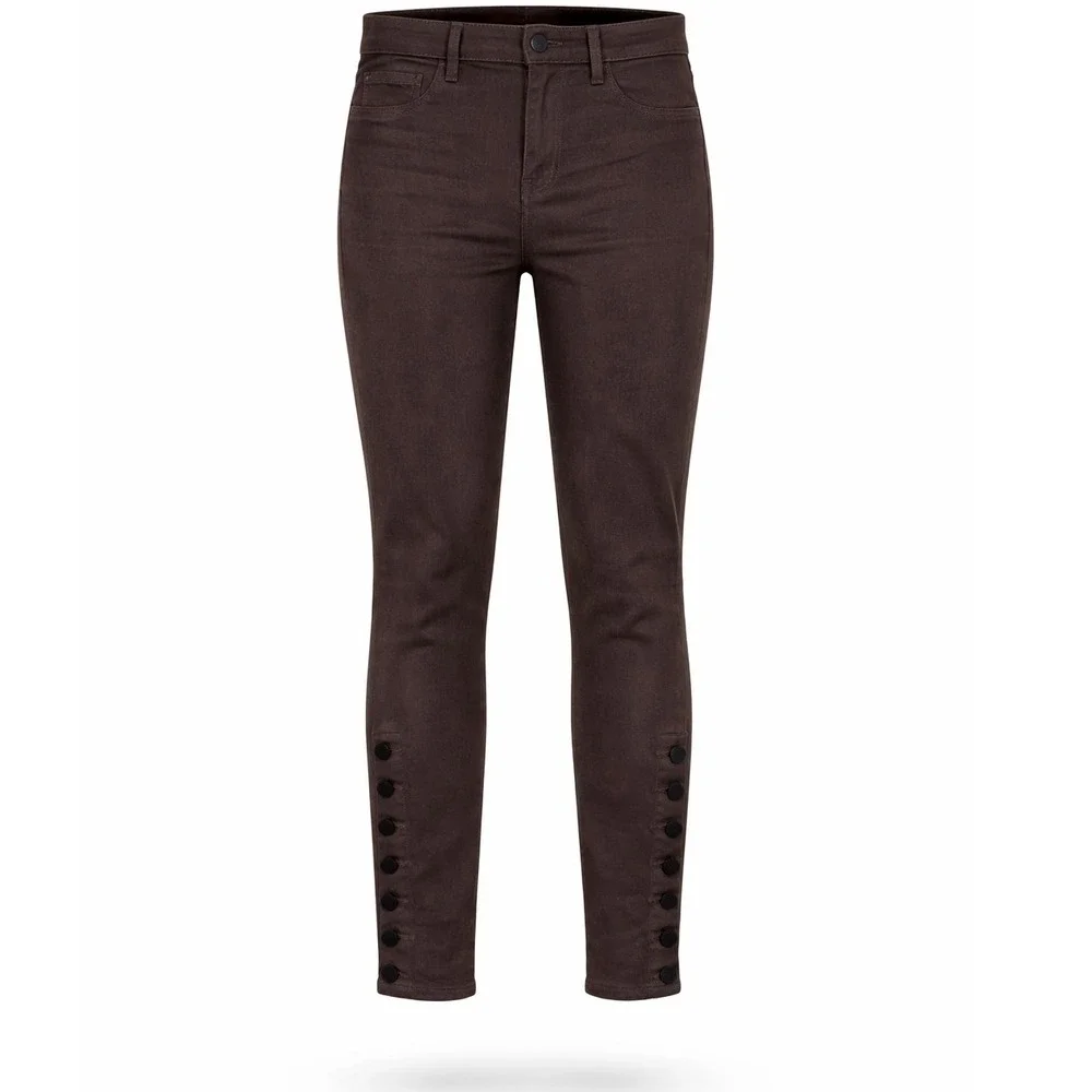L'AGENCE Margot Jeans Women 30 High Rise Button Ankle Skinny Dark Brown Slim Fit